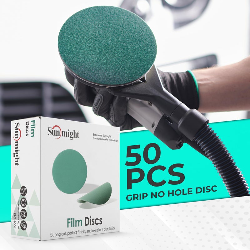 Sunmight Film Grip No Hole 3 Inch Sanding Discs - 220 Grit, Premium Aluminum Oxide - Strong Film Backing for Automotive, Marine, Wood & Metal Applications - Excellent Cutting and Long Life (50 Pcs) - Image 3